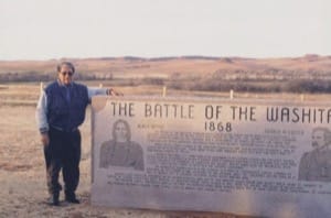 Lawrence Hart at the Washita Massacre site near Clinton, Oklahoma, in January 2000