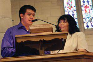 Danny Barrera and Rosa Barrera share reflections during the baccalaureate service.  Photo by Vada Snider.
