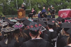 Joe W. Goering Field, May 22, 2016, 4:22 p.m. As members of the Bethel College Class of 2016 listen to their commencement speaker, Daniel Hege ’87, their decorated mortarboards indicate a variety of feelings about the future.