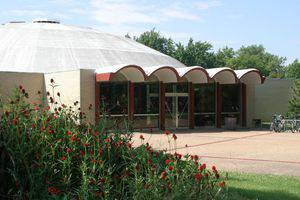 A view of the Fine Arts Center's main entrance before construction